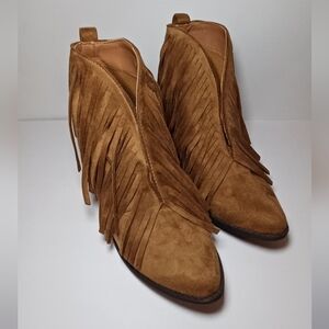 Sadle Fringed Brown Suede Ankle Boots Womens 9.5 Coconuts by Matisse Lambert